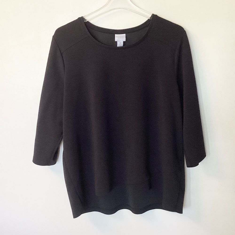 Chico’s Weekends Double Knit Tulip Hem 3/4 Sleeve Pullover - Black - XL